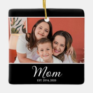 Ornamento De Cerâmica Mãe Estabeleceu Foto em Preto e Branco com Letra