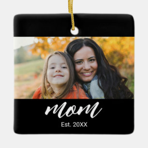 Ornamento De Cerâmica Mãe Estabeleceu Foto em Preto e Branco com Letra