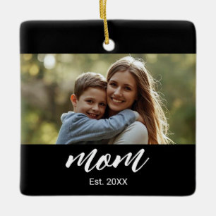 Ornamento De Cerâmica Mãe Estabeleceu Foto em Preto e Branco com Letra C
