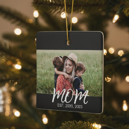 Ornamento De Cerâmica Mãe Estabelecida Foto de Script Branco Preto