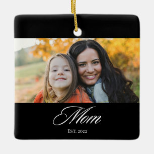 Ornamento De Cerâmica Mãe Estabelecida Foto em Preto e Branco com Letra