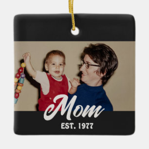 Ornamento De Cerâmica Mãe Estabelecida Foto em Preto e Branco com Letra 