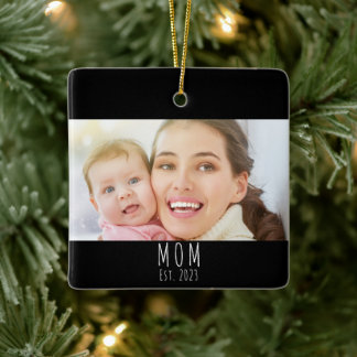 Ornamento De Cerâmica Mãe Estabelecida Foto em Preto e Branco Escrito 