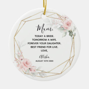 Ornamento De Cerâmica Mãe FLORAL Geométrica Rosa Esbranquiçada da Noiva