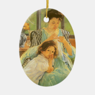 Ornamento De Cerâmica Mãe jovem costurando por Mary Cassatt, Arte Vinta