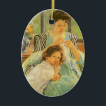 Ornamento De Cerâmica Mãe jovem costurando por Mary Cassatt, Arte Vintag<br><div class="desc">Jovem Madre Sewing (c. 1900) por Mary Cassatt é uma pintura de retrato da família de arte do impressionismo antigo. Uma garota, sua filha, está deitada no colo. Um vaso com um buquê de flores está sobre uma mesa atrás delas. Uma mãe consertando algumas roupas com uma criança. Sobre a...</div>
