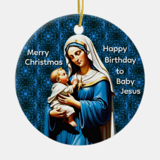 Ornamento De Cerâmica Mãe Maria com Menino Jesus