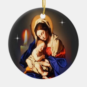 Ornamento De Cerâmica Mãe Maria e filho Jesus
