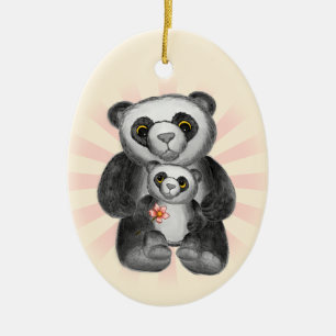 Ornamento De Cerâmica Mãe Panda Urso Amor