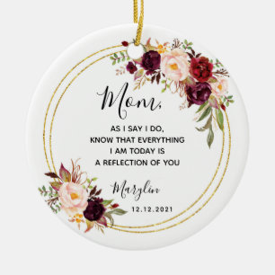 Ornamento De Cerâmica Mãe Personalizada do Floral de Marsala