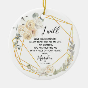 Ornamento De Cerâmica Mãe Personalizada do Groom Geometric Floral