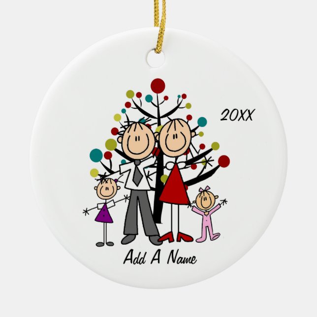 Ornamento De Cerâmica Mãe Personalizada, Pai, Garota, Garota Toddler (Frente)