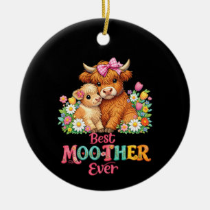 Ornamento De Cerâmica Mãe Vaca das Terras Altas da Escócia Feliz Dia das