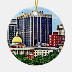 Ornamento De Cerâmica Mães de Boston - Skyline com a Casa Estadual de M