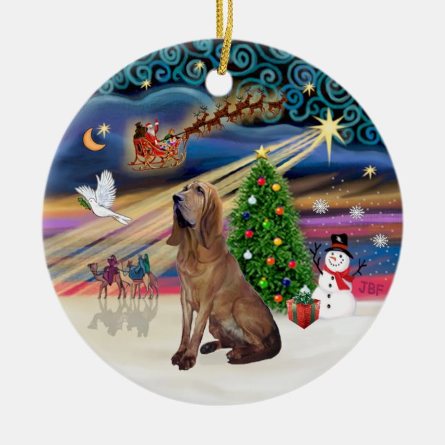 Ornamento De Cerâmica Magia de Natal - Bloodhound (Frente)