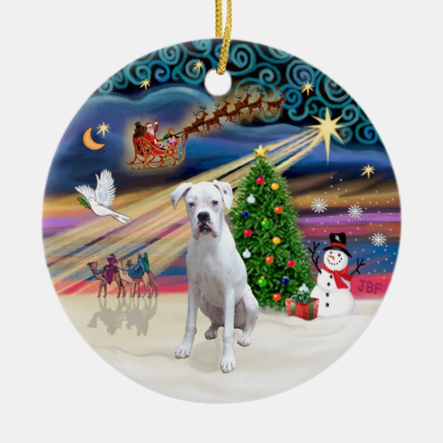 Ornamento De Cerâmica Magia de Natal - Boxer (branco) (Frente)