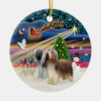 Ornamento De Cerâmica Magia de Natal - Collie Barbudo (dois em pé)