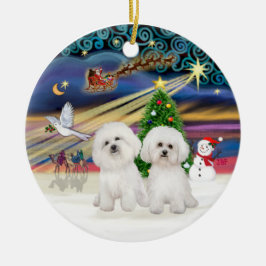 Ornamento De Cerâmica Magia de Natal - Dois Bichon Frise