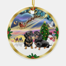 Ornamento De Cerâmica Magia de Natal - Dois Dachshunds Pretos