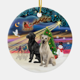 Ornamento De Cerâmica Magia de Natal - Dois Labradores (Preto + Amarelo)