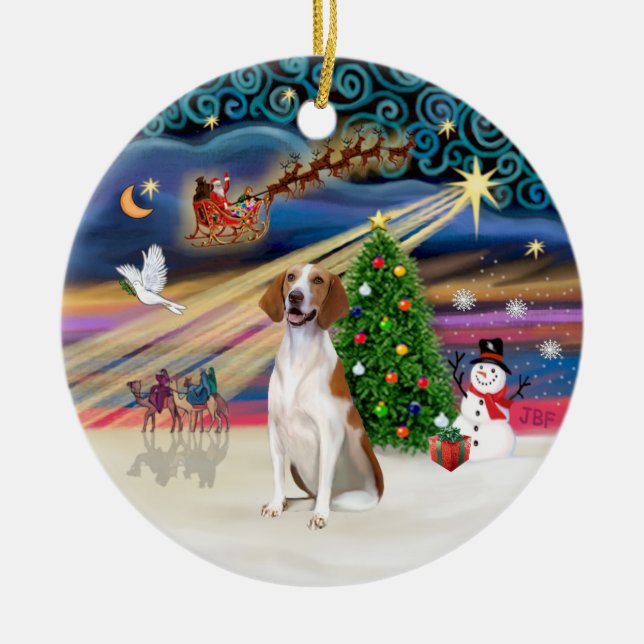 Ornamento De Cerâmica Magia de Natal - Foxhound Americano (Frente)