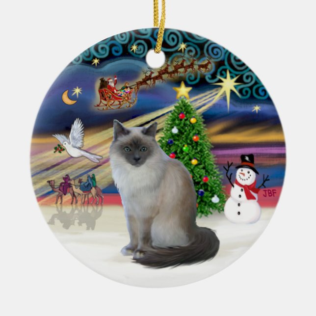 Ornamento De Cerâmica Magia de Natal - Gato-de-Birman (Frente)