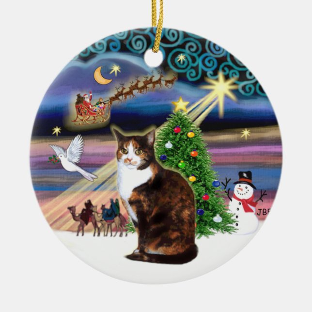 Ornamento De Cerâmica Magia de Natal - Gato malhado (ASH) (Frente)