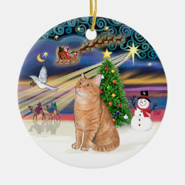 Ornamento De Cerâmica Magia de Natal - Gato tabby laranja 40 (Frente)