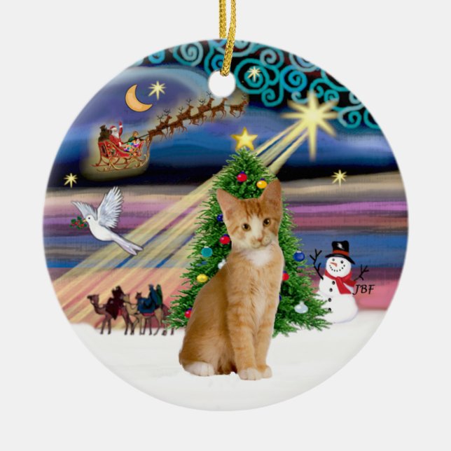 Ornamento De Cerâmica Magia de Natal - Gato tabby laranja e branco 40 (Frente)