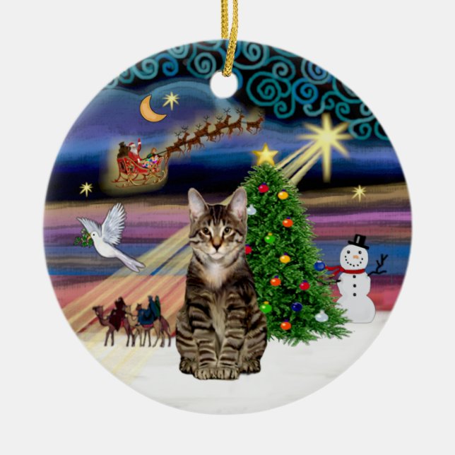 Ornamento De Cerâmica Magia de Natal - gato tigrado tabby (Frente)