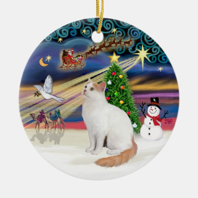 Ornamento De Cerâmica Magia de Natal - Gato Van Turco (Frente)