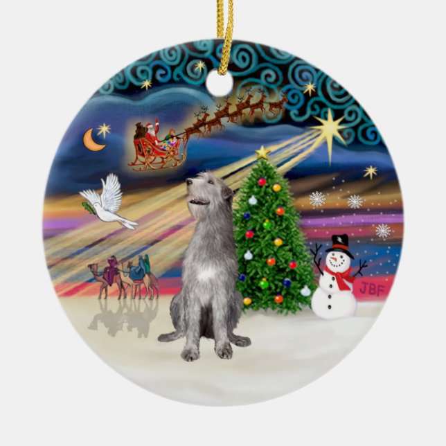 Ornamento De Cerâmica Magia de Natal - Irish Wolfhound (Frente)