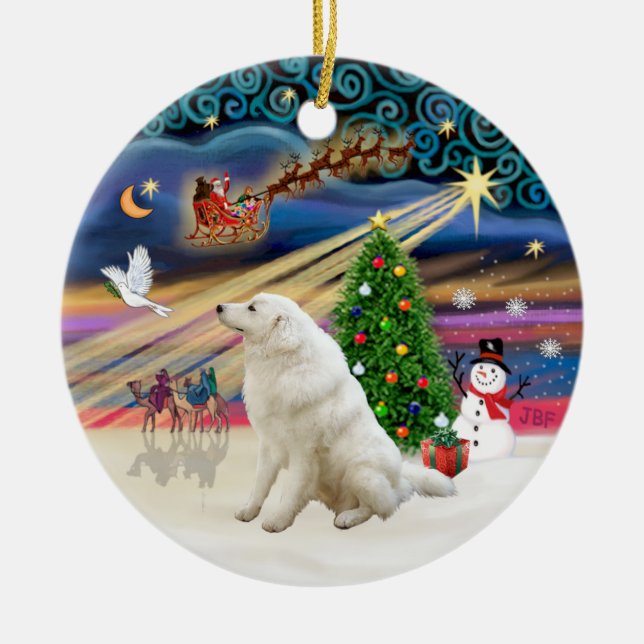 Ornamento De Cerâmica Magia de Natal - Kuvasz (Frente)