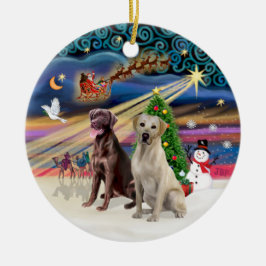 Ornamento De Cerâmica Magia de Natal - Labradores (Choc-Amarelo)