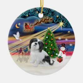 Ornamento De Cerâmica Magia de Natal - Lhasa Apso (preto e branco)