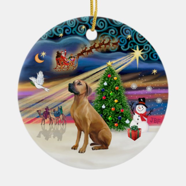 Ornamento De Cerâmica Magia de Natal - Ridgeback da Rodésia (Frente)