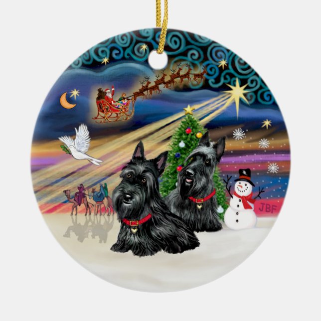 Ornamento De Cerâmica Magia de Natal - Scotties (DOIS) (Frente)