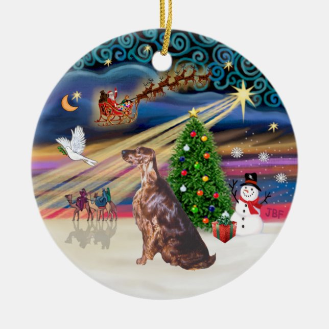 Ornamento De Cerâmica Magia de Natal - Setter Irlandês (Frente)