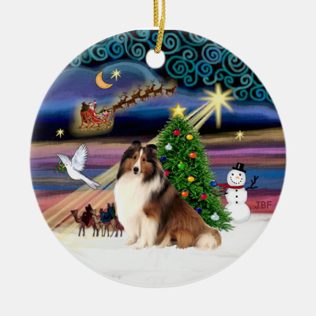Ornamento De Cerâmica Magia de Natal - Sheltie #7 (Frente)