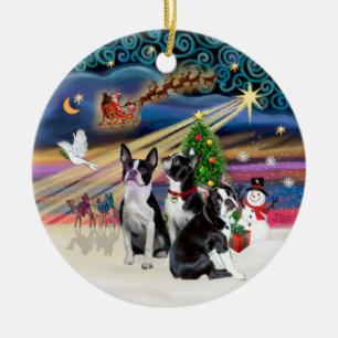 Ornamento De Cerâmica Magia do Natal - Boston Terriers (três)