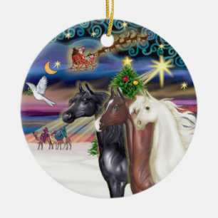 Ornamento De Cerâmica Magia do Natal - Três Cavalos Árabes