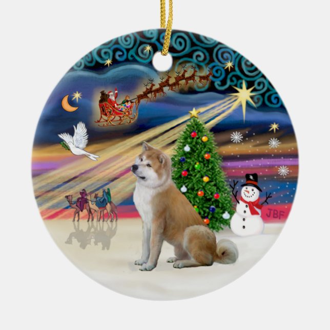 Ornamento De Cerâmica Magia do Xmas - Akita Inu 2 (Frente)
