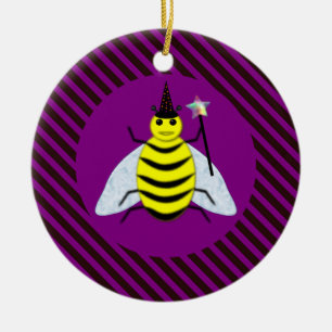 Ornamento De Cerâmica Mágica de Abelhas do Halloween Roxo e Greve Negra