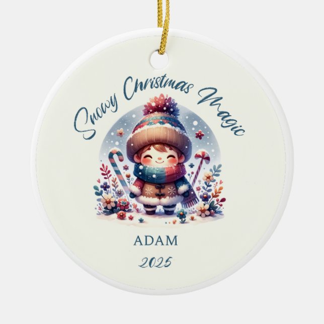 Ornamento De Cerâmica Mágica de Natal em Neve (Frente)