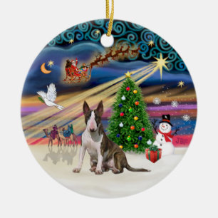 Ornamento De Cerâmica Mágica do Natal - Bull Terrier (brindle-white0