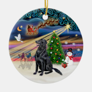 Ornamento De Cerâmica Mágica do Natal - Retriever Revestido Plana