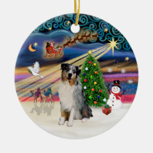 Ornamento De Cerâmica Mágica do Xmas - Aussie Shepherd (merle)