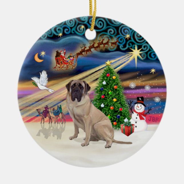 Ornamento De Cerâmica Mágica do Xmas - Bull Mastiff 1 (Frente)
