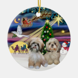 Ornamento De Cerâmica Mágica do Xmas - Dois Shih Tzus (P2+Y)