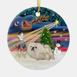Ornamento De Cerâmica Mágica do Xmas - Pekingês (branco)